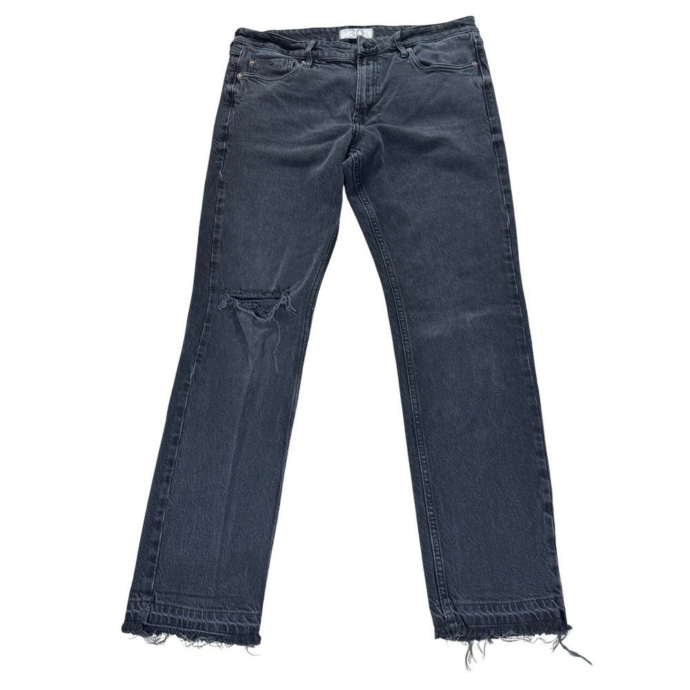 WE THE FREE Distressed Black Denim‎ Jeans Straight Leg Raw Hem Size 30 Grunge